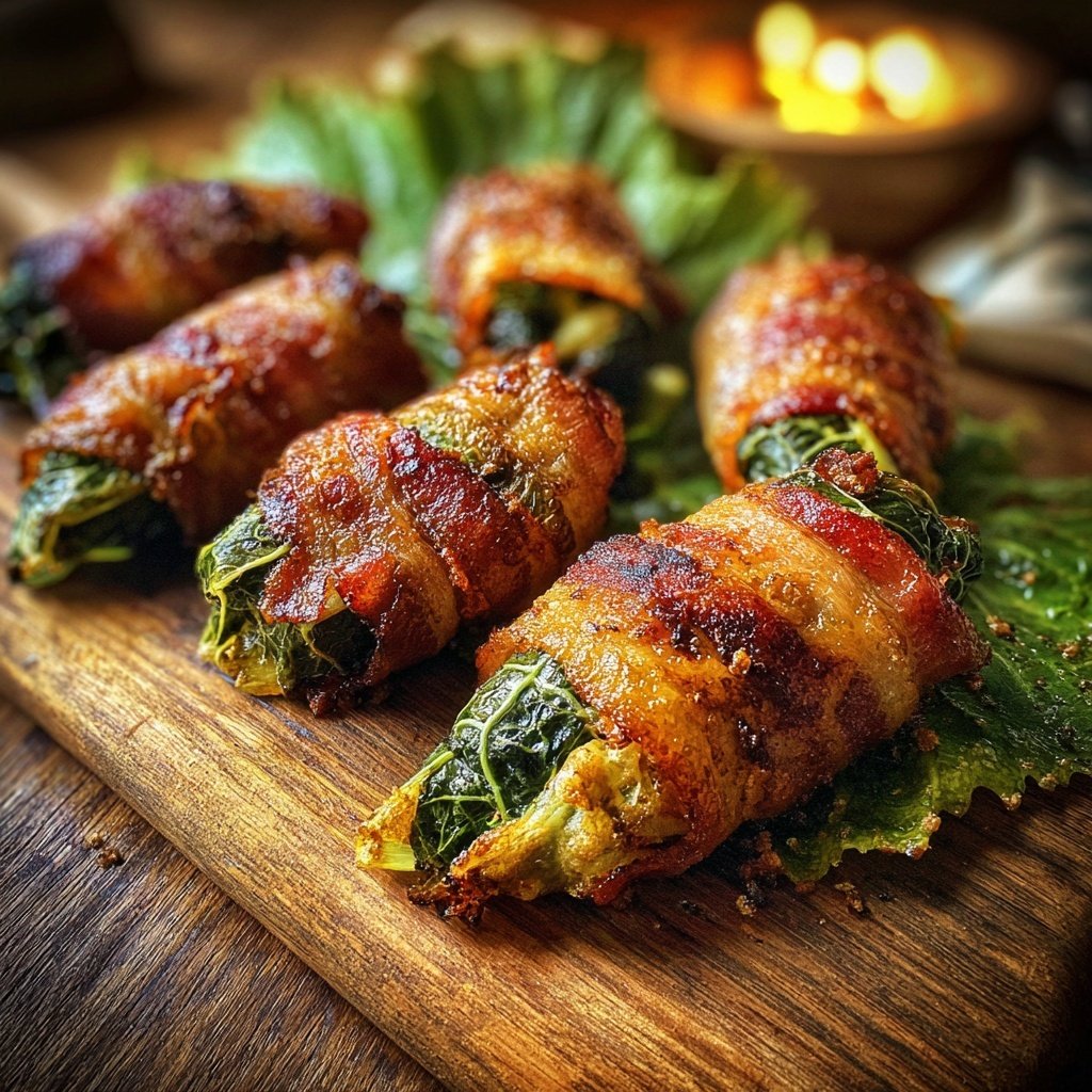 Mustard Greens and Bacon Roll-ups