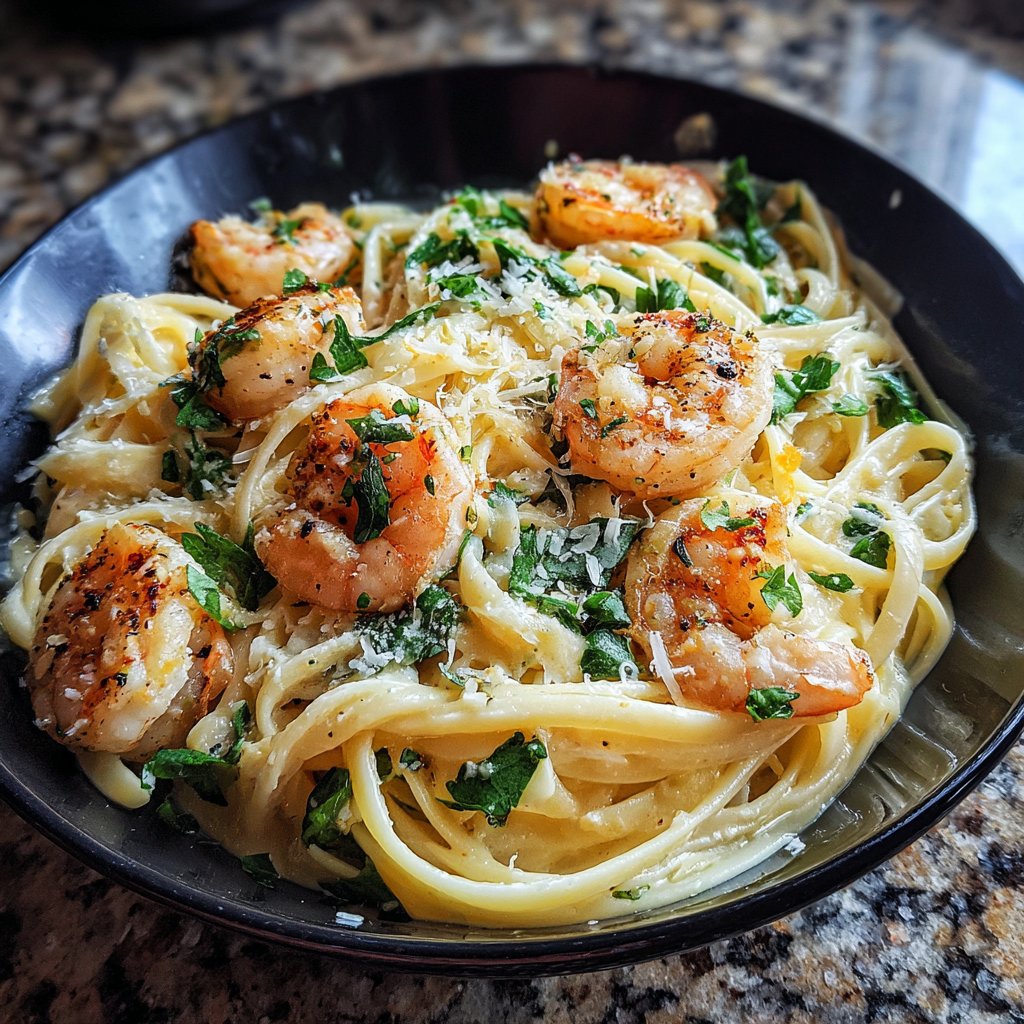 One Pot Creamy Garlic Shrimp Pasta
